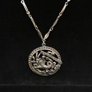 Vintage Capricorn necklace//large zodiac necklace//groovy Capricorn necklace